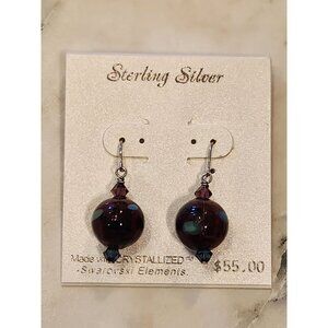 Sterling Silver Earrings Crystalized Swarovski Elements & Polka Dot Glass Beads